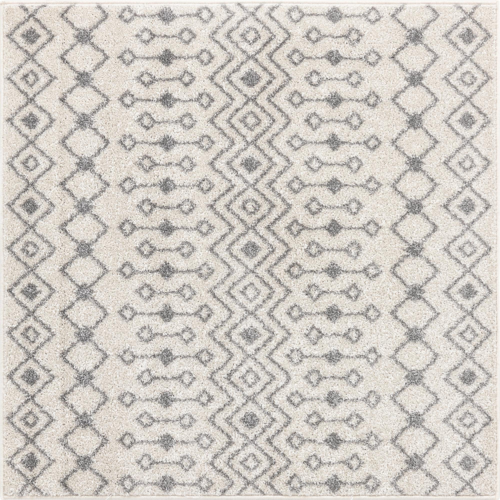 4' x 4' Boswell · Geometric lattice rug, ivory and gray
