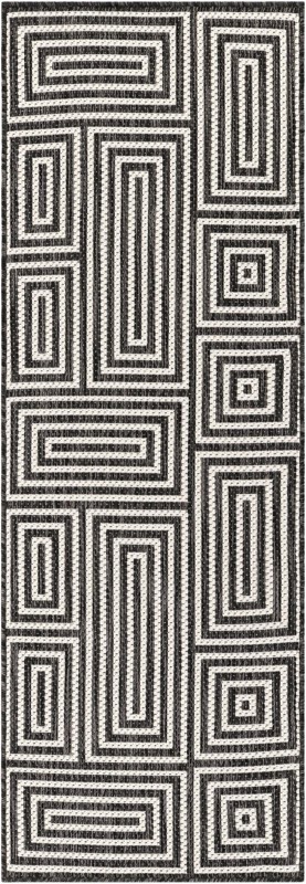 Cumberland · Geometric maze Outdoor Rug, black and white