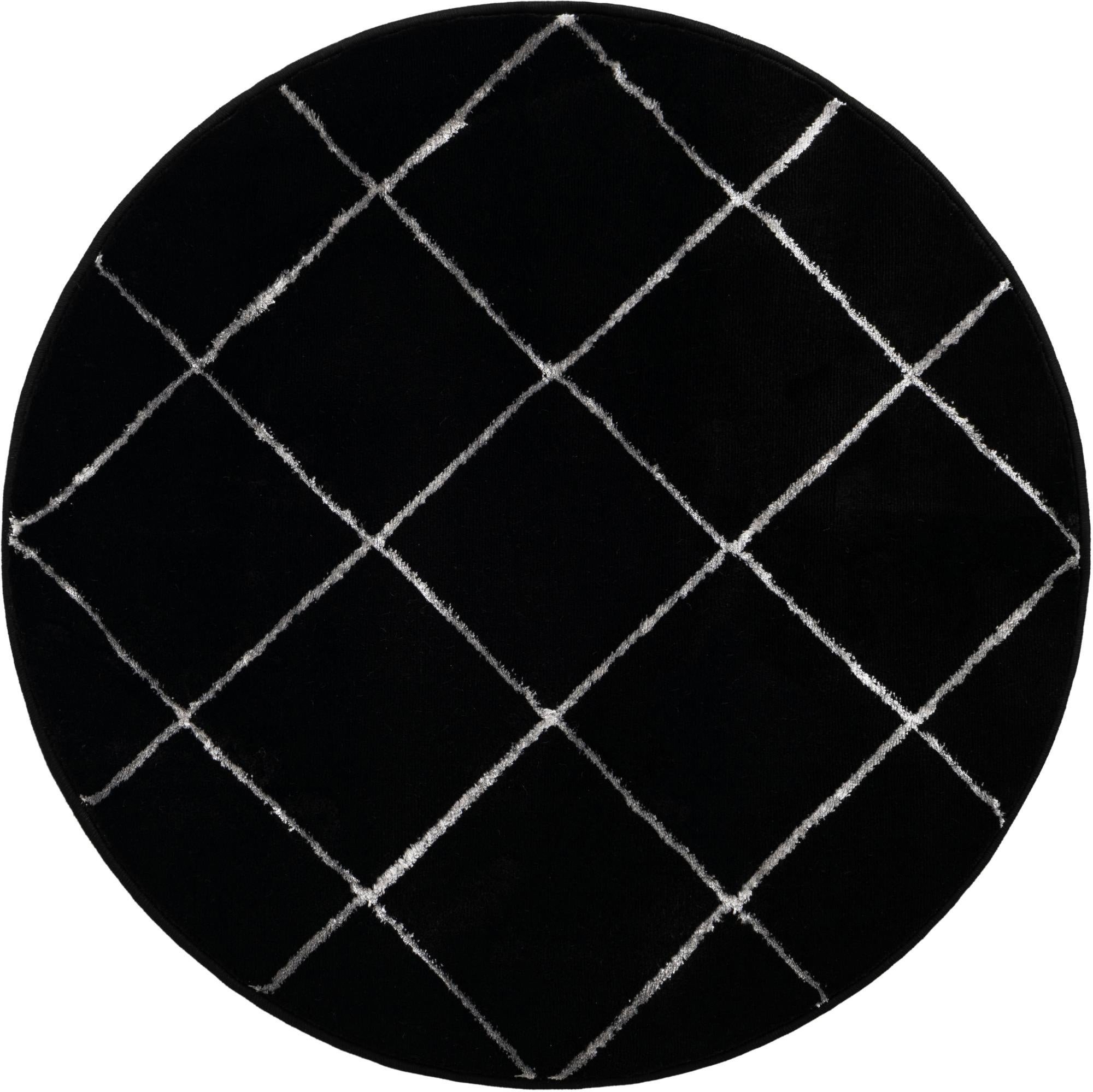 3' x 3' Gilchrist · Diamond rug, black and silver