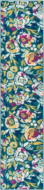 Millicent · Floral / botanical rug, teal