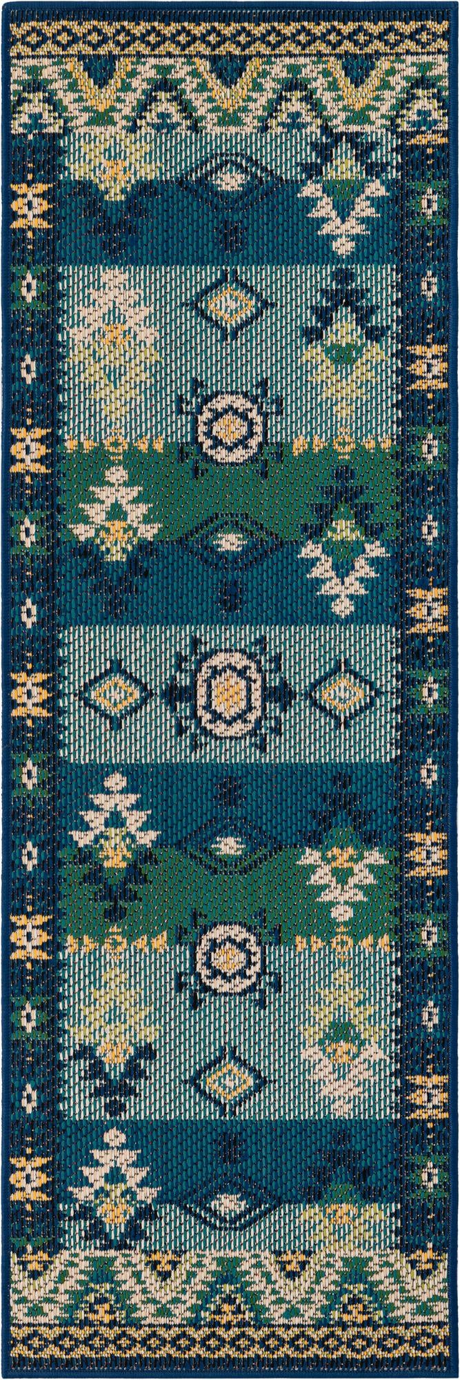 2' x 6' Wilcox · Border Outdoor Rug, blue and green