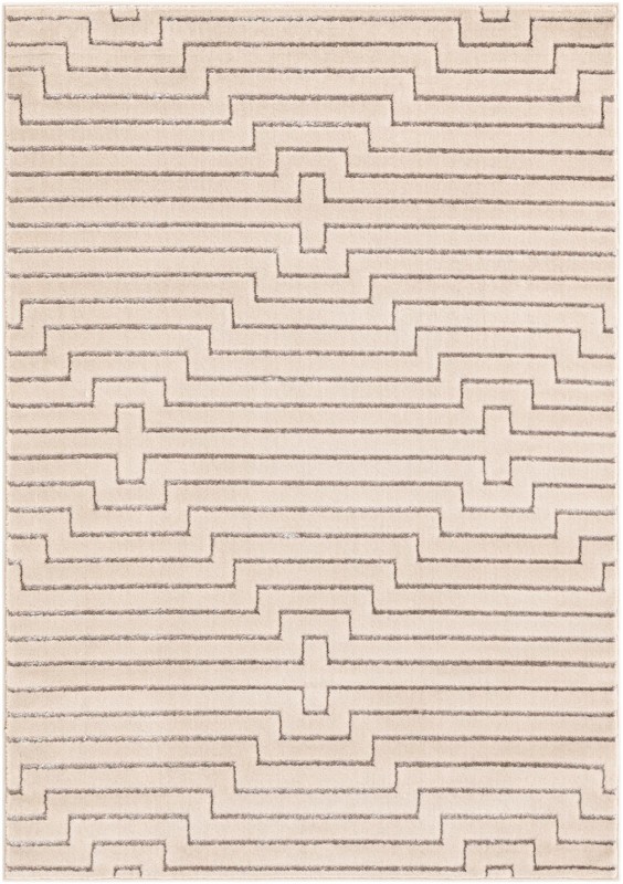 5' 3 x 7' Cottonwood · Geometric maze rug, silver and cream