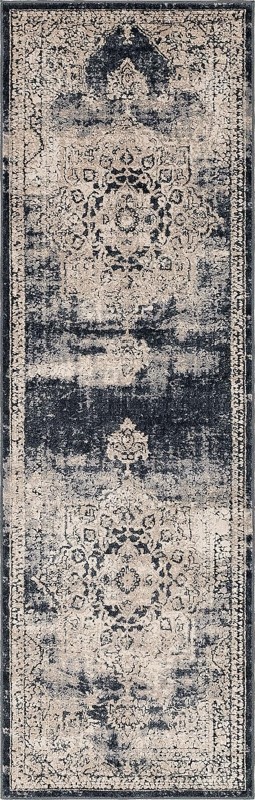 Todd · Distressed medallion rug, navy and beige