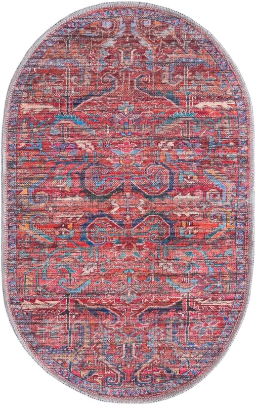 2' x 3' Alcove · Medallion Washable Rug, rust and blue