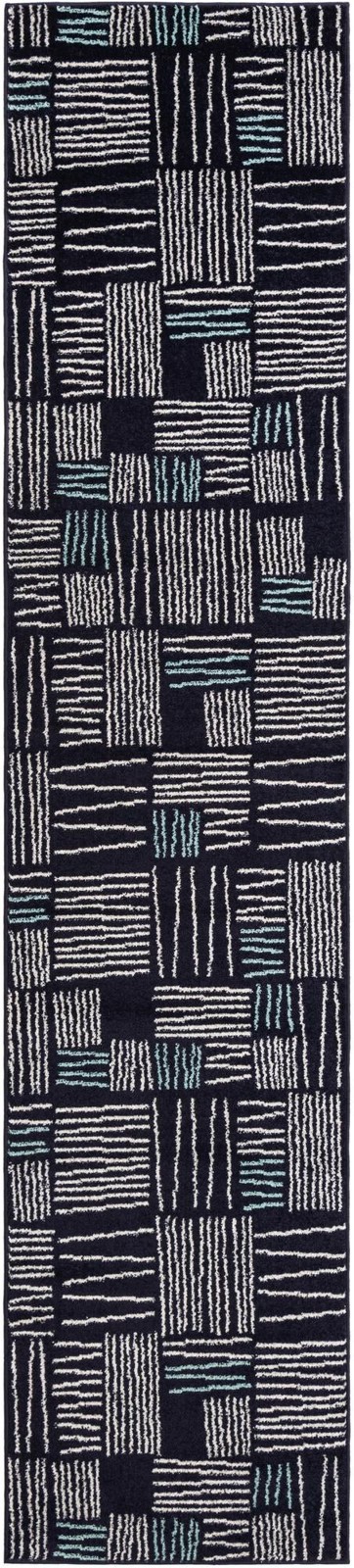 2' 7 x 12' Snowberry · Abstract rug, navy blue