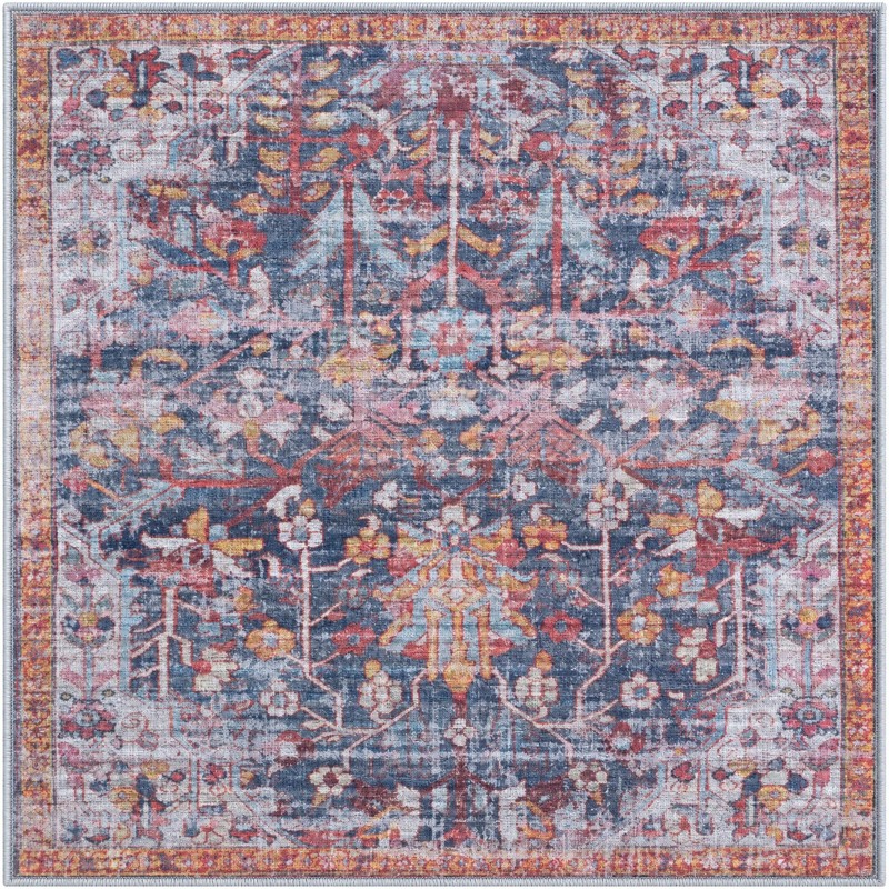 4' x 4' Massey · Distressed floral rug, navy and rust