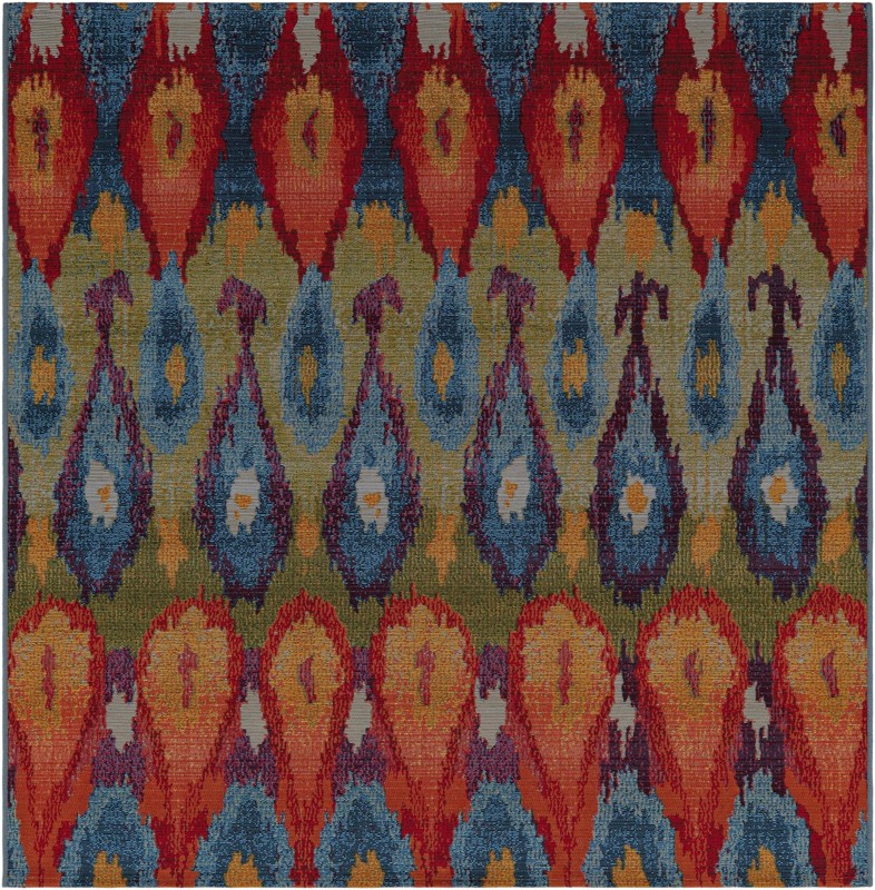 5' 3 x 5' 3 Lomax · Ikat teardrop Outdoor Rug, multi