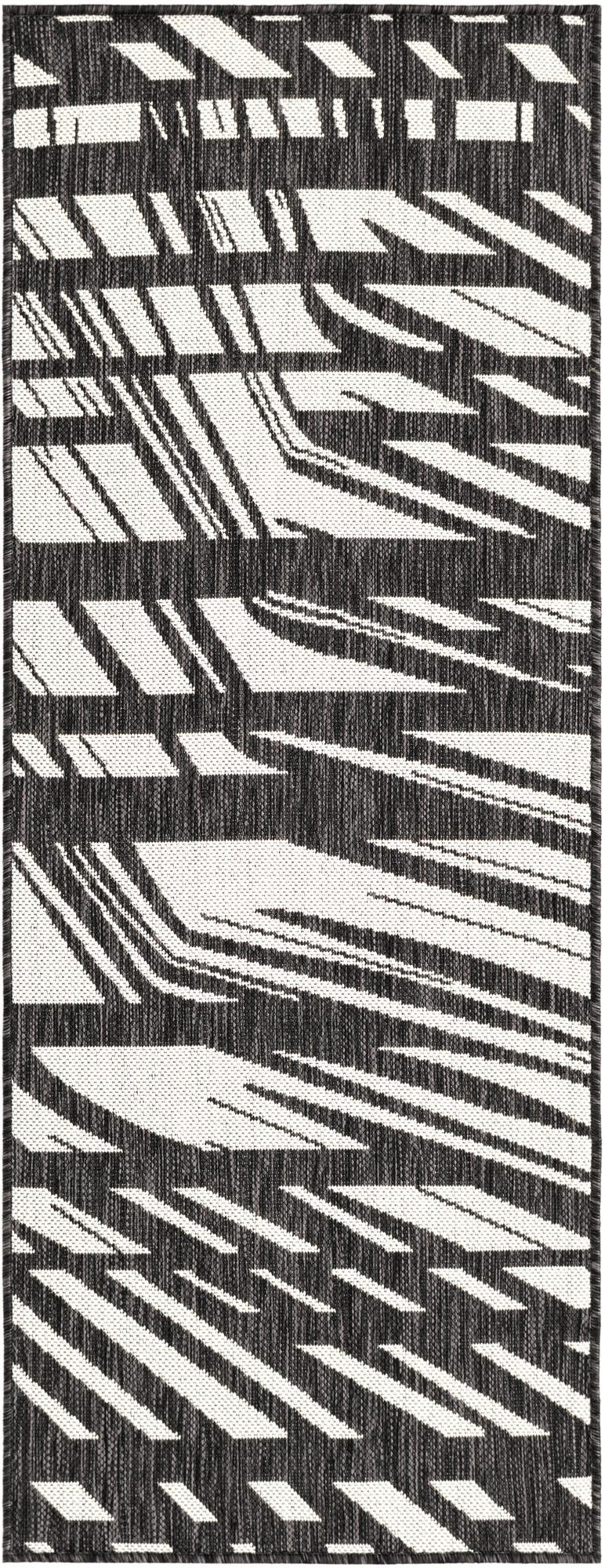 2' x 5' 3 Frasier · Abstract geometric Outdoor Rug, black and white