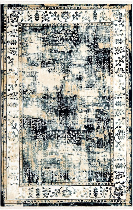 Bushnell · Distressed botanical rug, ivory and blue
