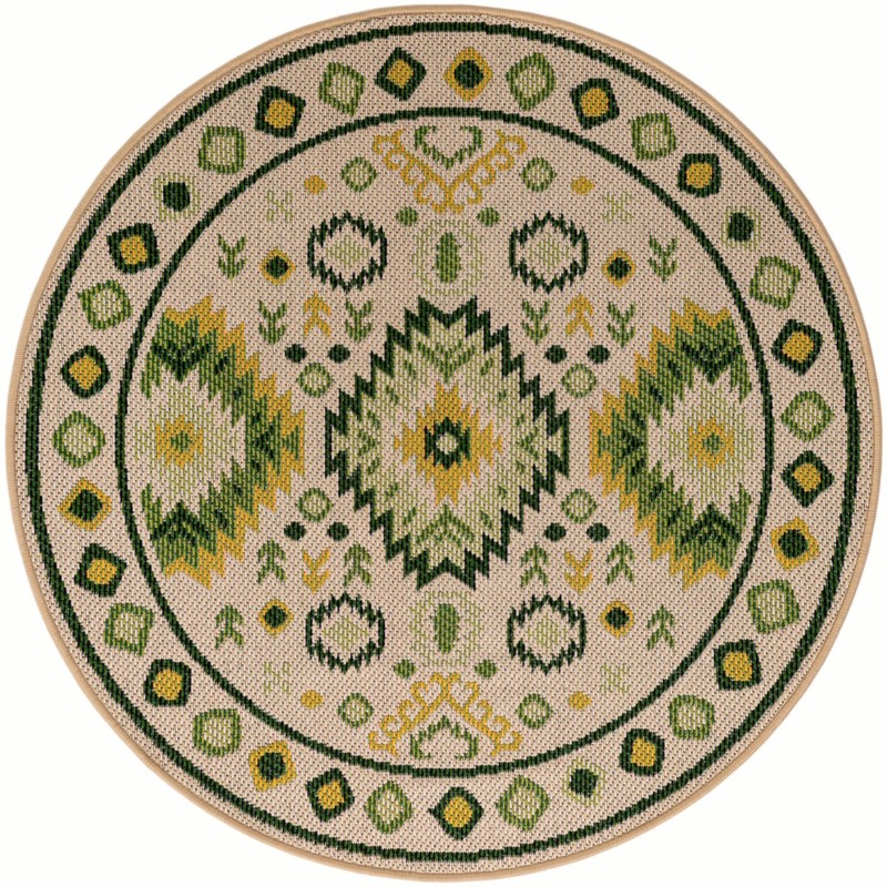 4' x 4' Whitfield · Border Outdoor Rug, beige and green