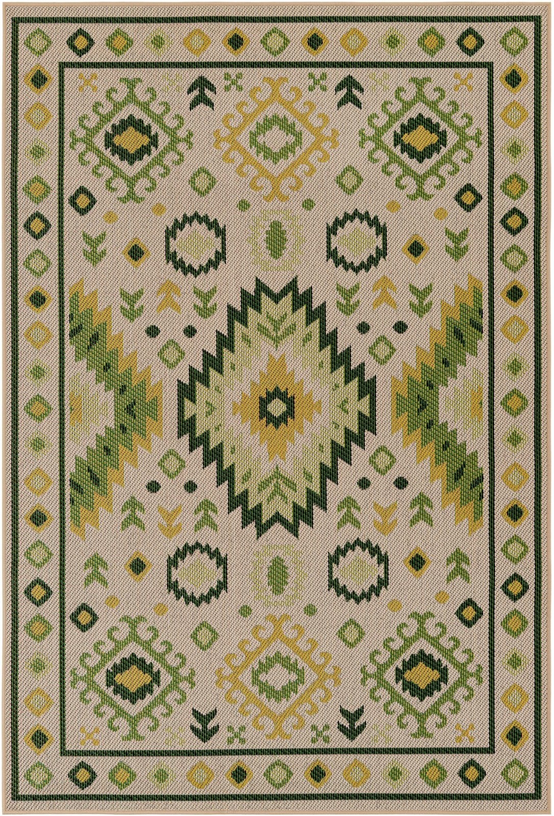5' 3 x 8' Whitfield · Border Outdoor Rug, beige and green