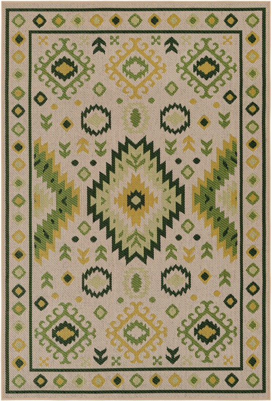 5' 3 x 8' Whitfield · Border Outdoor Rug, beige and green
