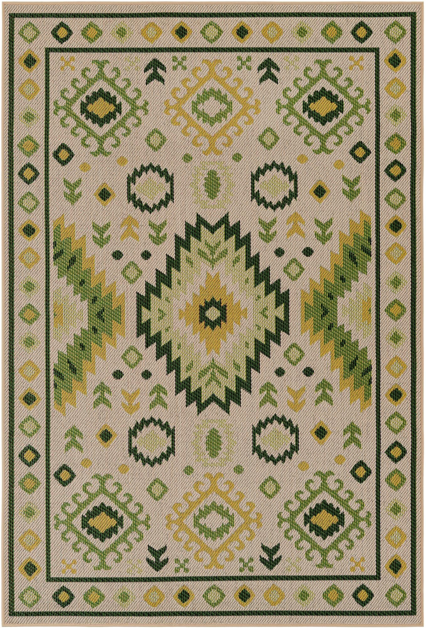5' 3 x 8' Whitfield · Border Outdoor Rug, beige and green