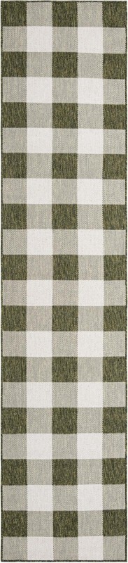 2' 7 x 12' Ramona · Checkered Outdoor Rug, green and ivory