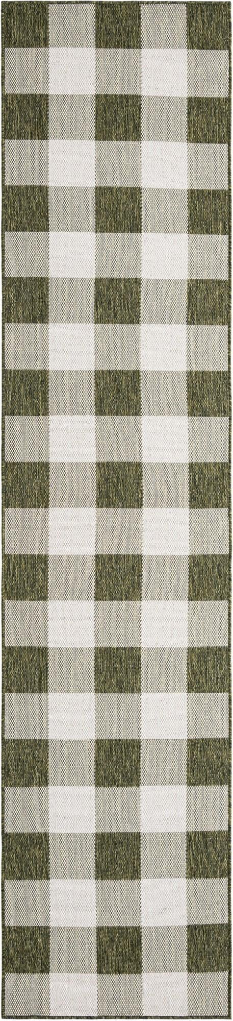 2' 7 x 12' Ramona · Checkered Outdoor Rug, green and ivory