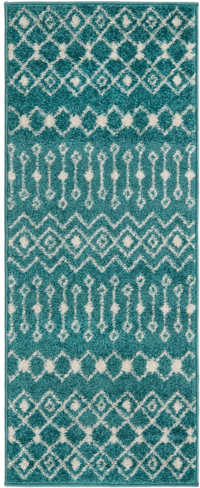 2' x 5' Boswell · Geometric trellis rug, turquoise and ivory