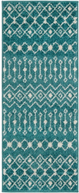 2' x 5' Boswell · Geometric trellis rug, turquoise and ivory