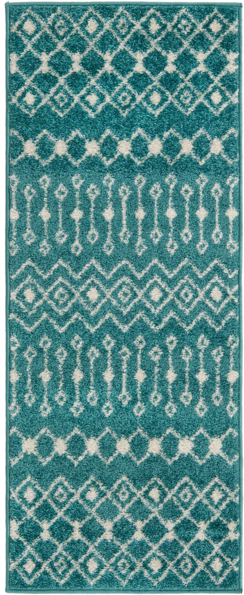 2' x 5' Boswell · Geometric trellis rug, turquoise and ivory