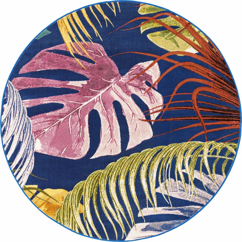 5' 3 x 5' 3 Britton · Tropical leaf rug, blue and multi