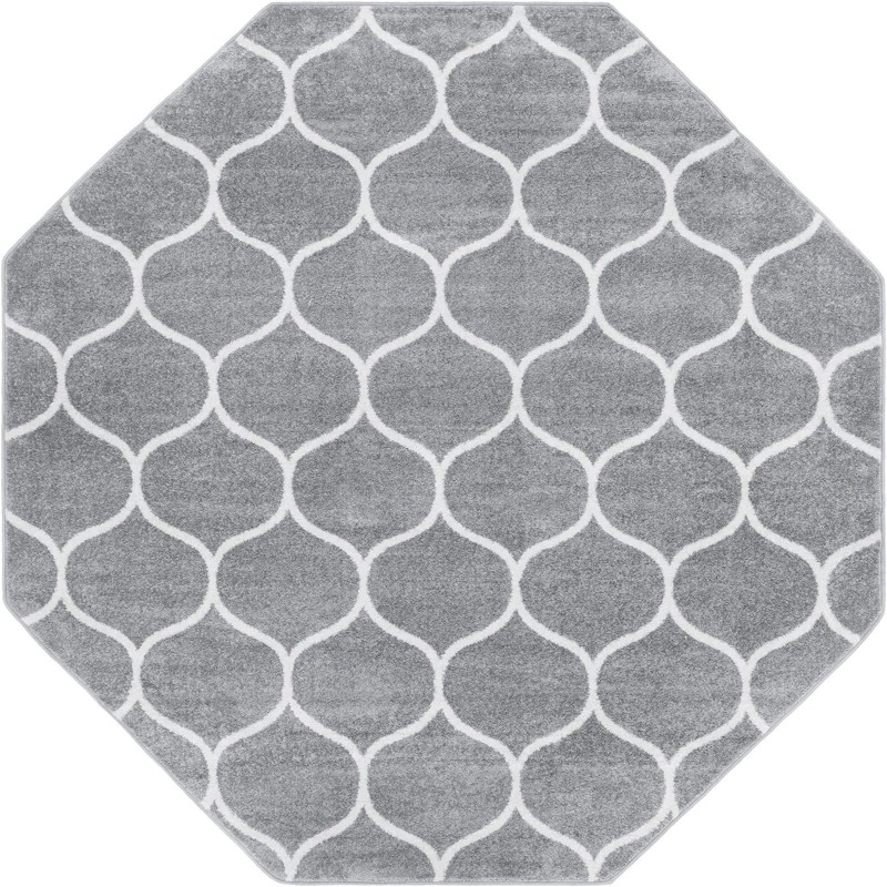 7' 10 x 7' 10 Ingram · Lattice rug, gray and ivory