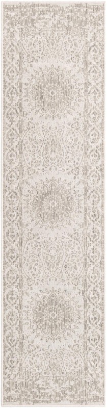 2' x 8' Royce · Faded medallion Outdoor Rug, gray and cream