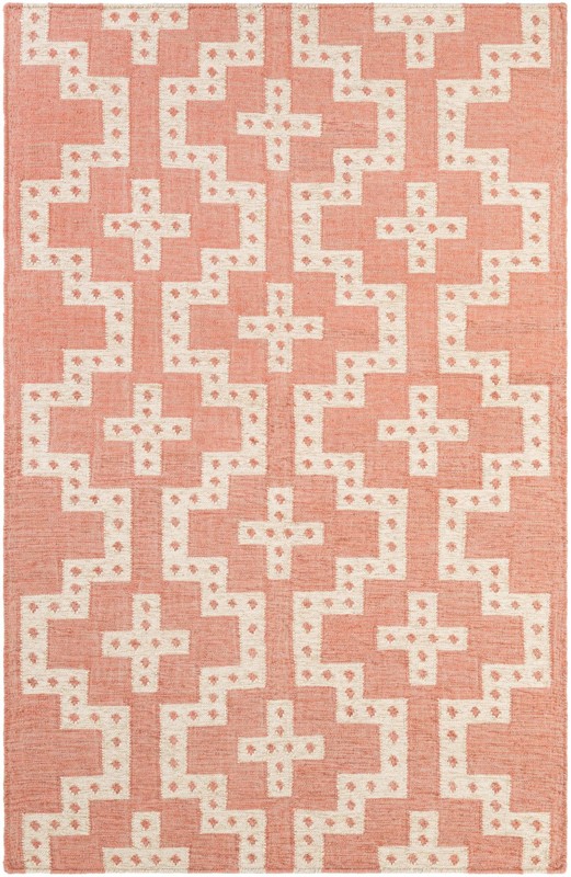 5' 1 x 8' Earley · Geometric lattice Wool Rug, rose and cream