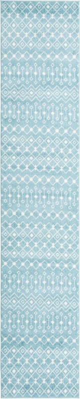 3' 3 x 16' 5 Boswell · Geometric trellis rug, aqua and ivory