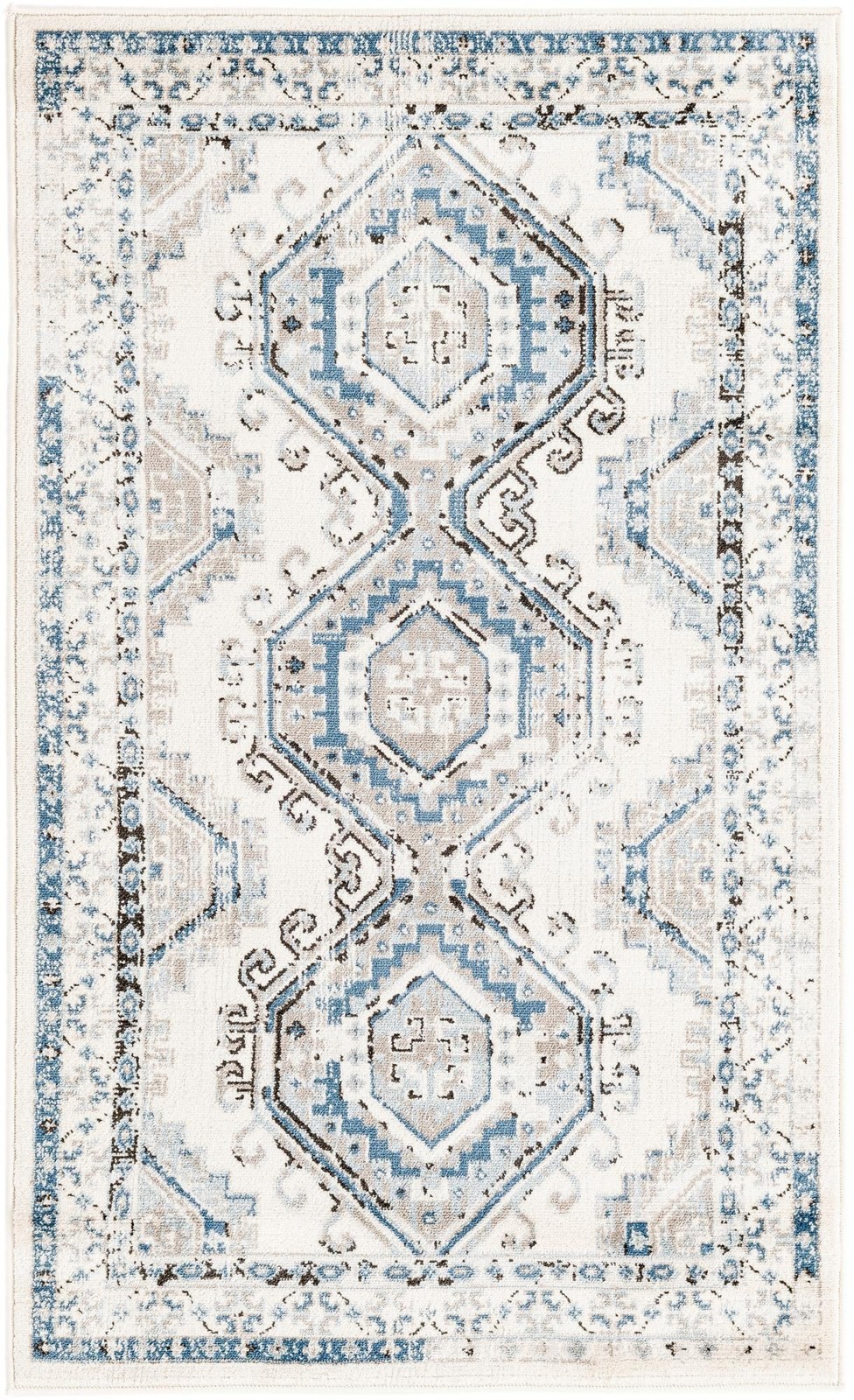 3' x 5' 3 Harmon · Geometric medallion rug, aqua and ivory
