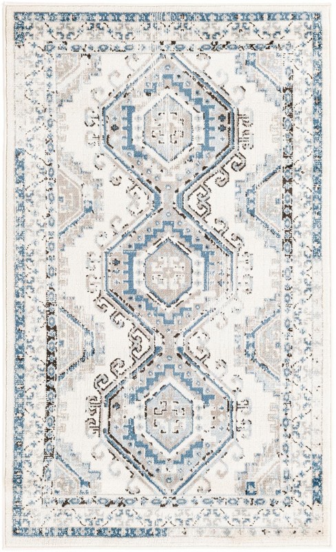 3' x 5' 3 Harmon · Geometric medallion rug, aqua and ivory
