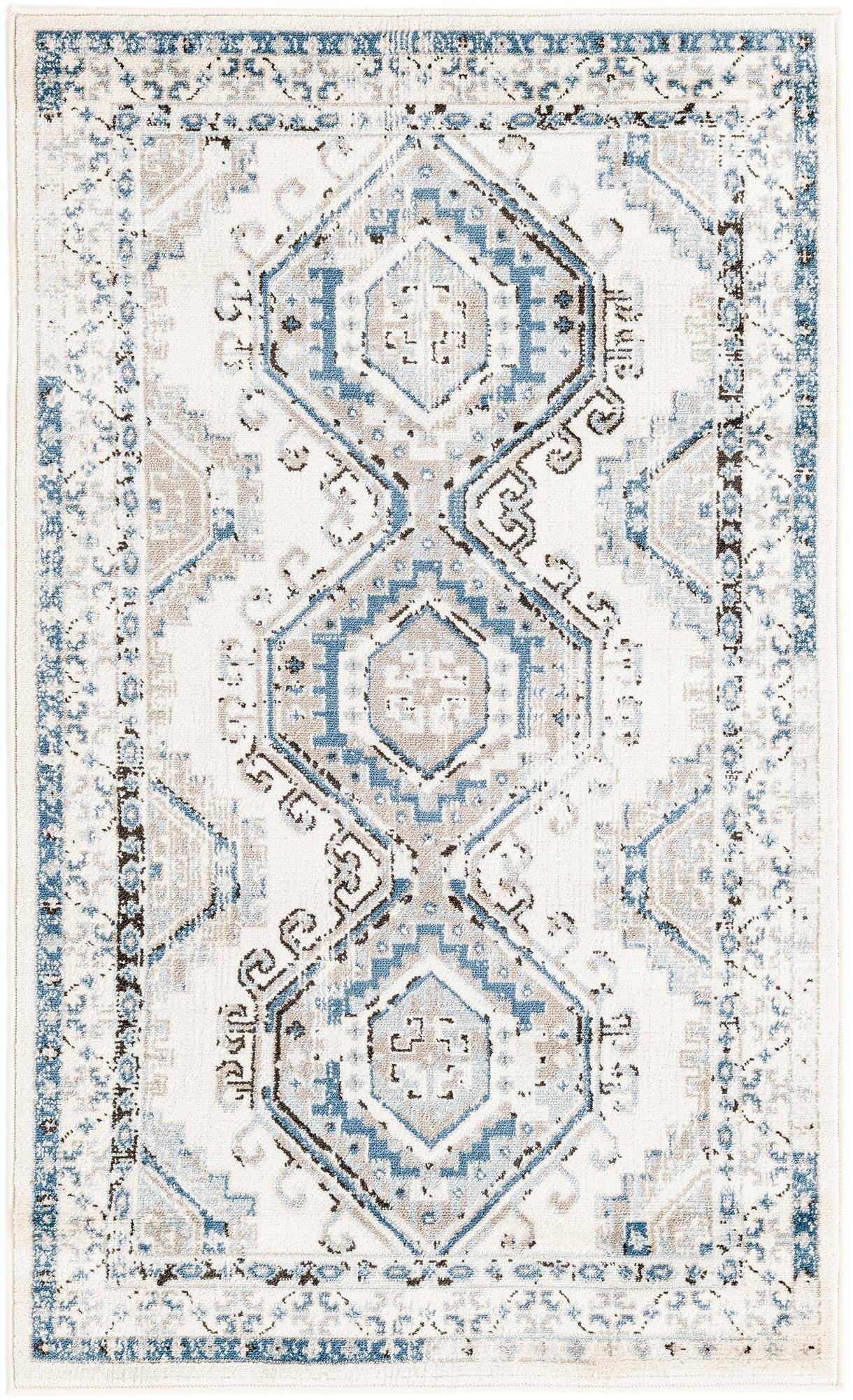 3' x 5' 3 Harmon · Geometric medallion rug, aqua and ivory