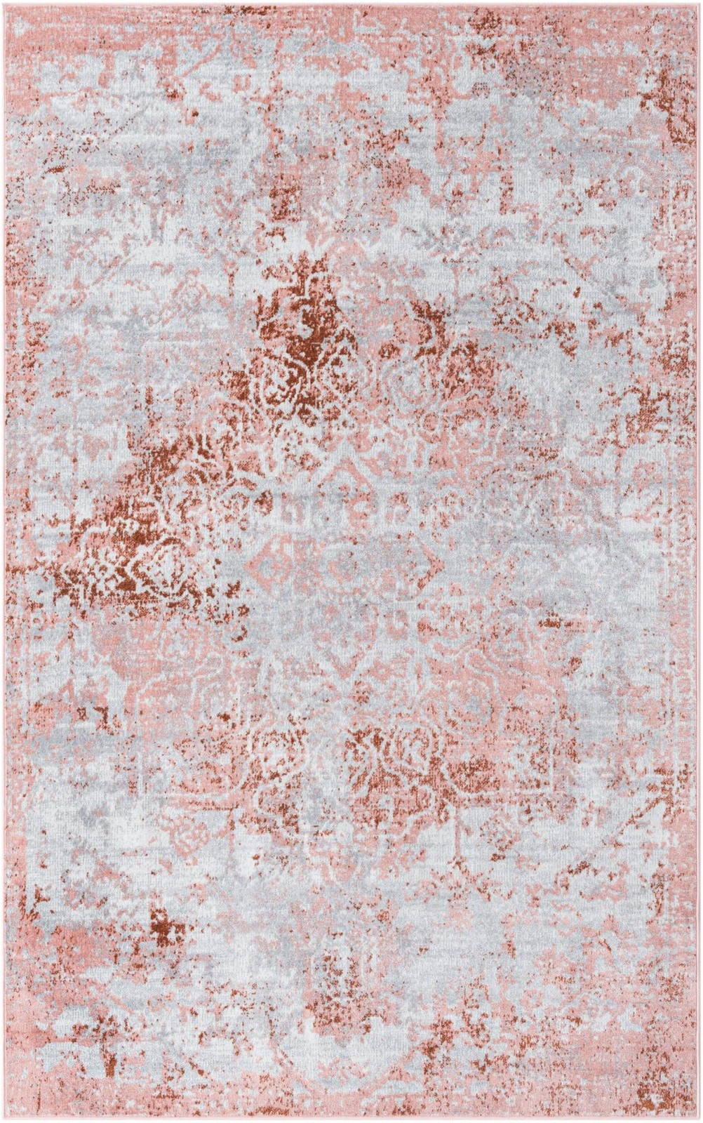5' 3 x 8' Braxton · Distressed medallion Washable Rug, rose and ivory