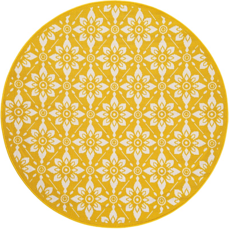 5' x 5' Selwyn · Floral / botanical Outdoor Rug, yellow