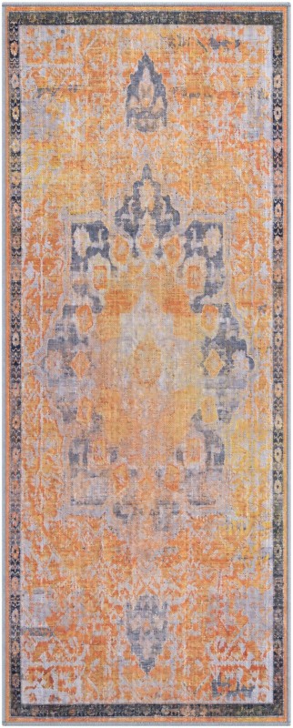 2' x 5' Rideout · Distressed medallion rug, yellow and slate
