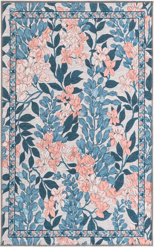 Hanson · Floral rug, blue and peach