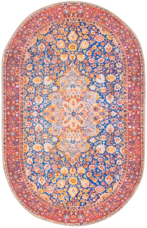 2' x 3' Palfrey · Persian medallion Washable Rug, navy and orange