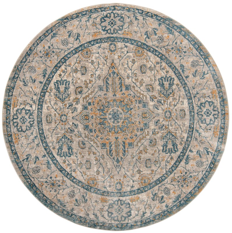7' x 7' Thane · Medallion rug, gray and blue
