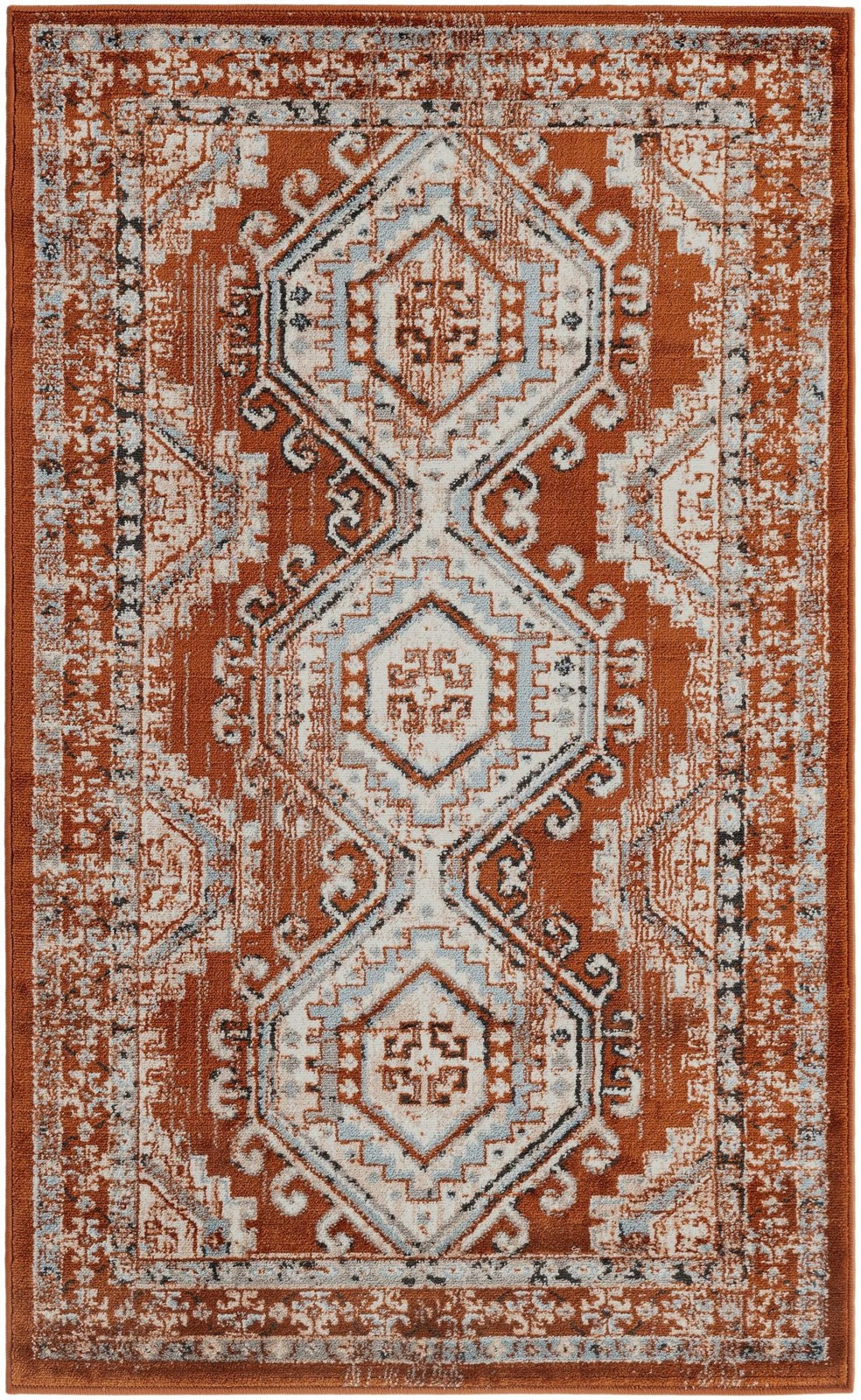 3' x 5' 3 Harmon · Border rug, terracota red