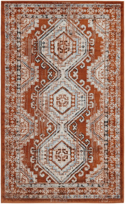 3' x 5' 3 Harmon · Border rug, terracota red