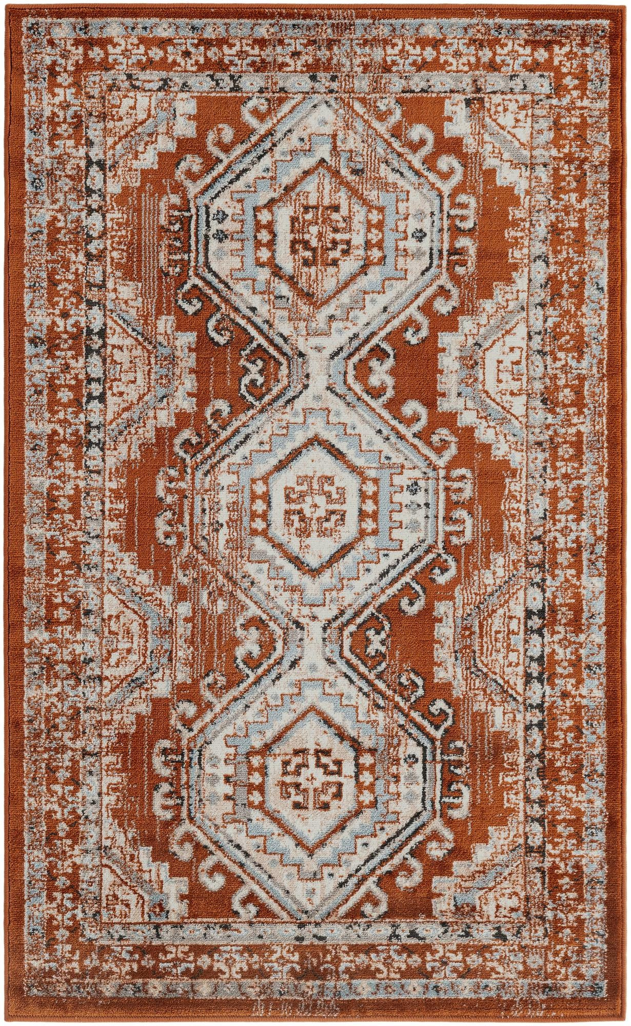 3' x 5' 3 Harmon · Border rug, terracota red