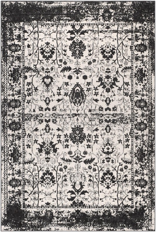 6' x 9' Sandys · Distressed traditional Washable Rug, black and white