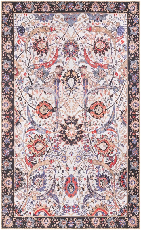 Starr · Floral Washable Rug, ivory and black