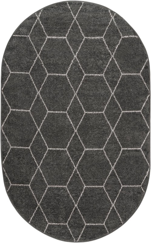5' 3 x 8' Galloway · Geometric lattice rug, gray and ivory