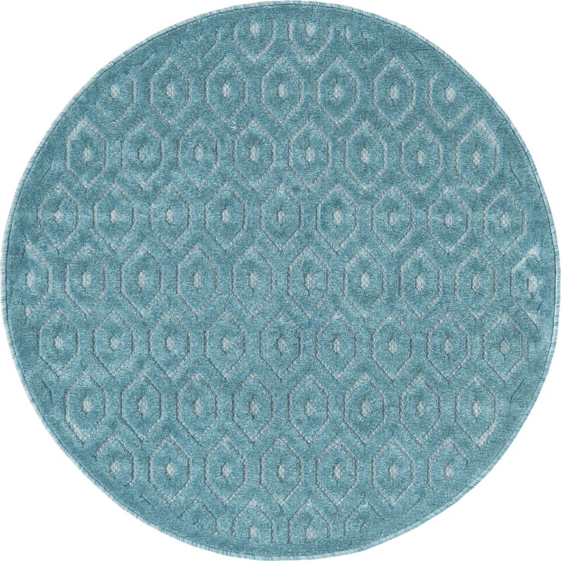 4' x 4' Roanoke · Geometric diamond Outdoor Rug, aqua and ivory