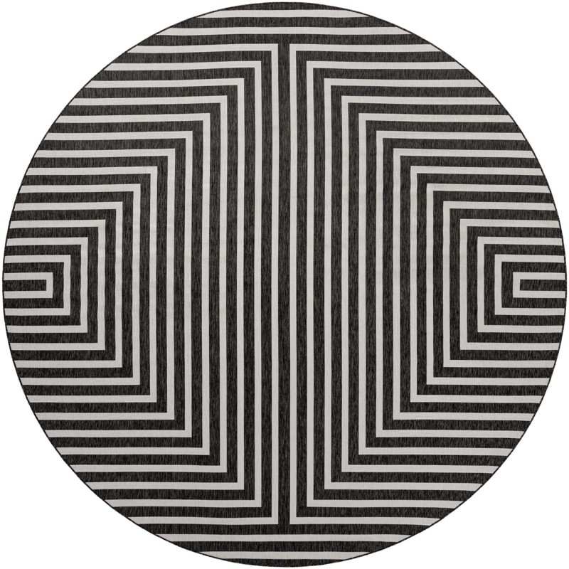13' x 13' Gorse · Geometric Outdoor Rug, black and white