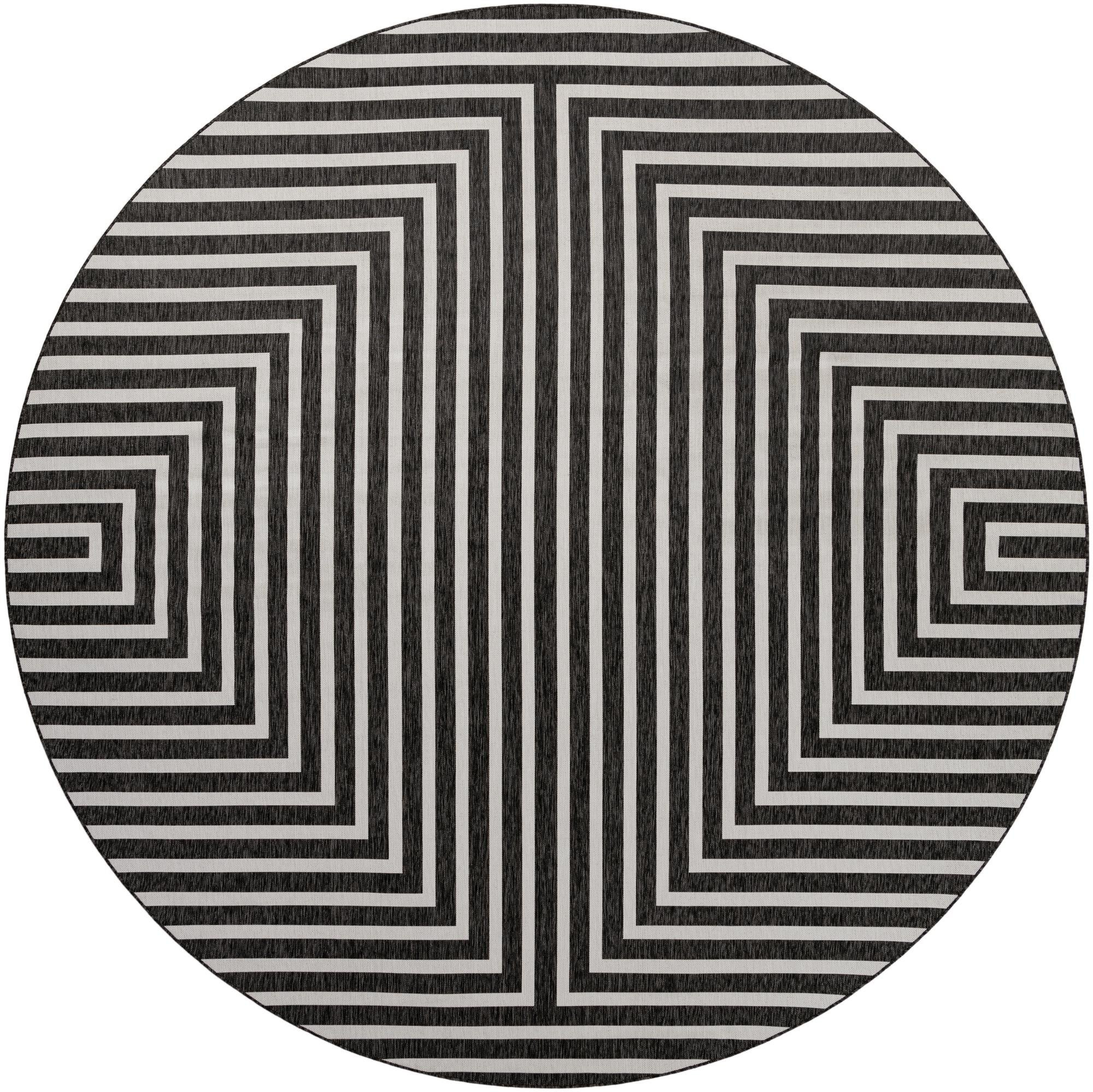 13' x 13' Gorse · Geometric Outdoor Rug, black and white