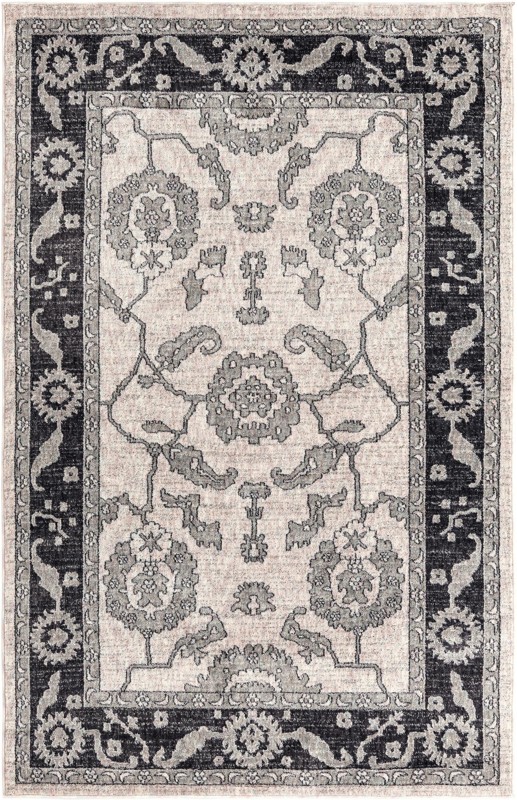 5' 3 x 8' Lancey · Floral rug, ivory, gray and black