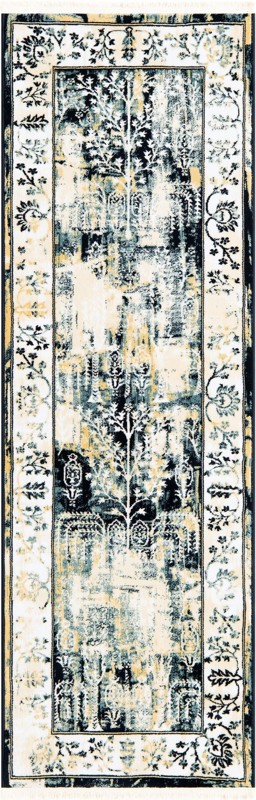 Bushnell · Distressed botanical rug, ivory and blue