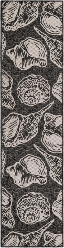 2' x 8' Arcata · Seashell Outdoor Rug, black and white