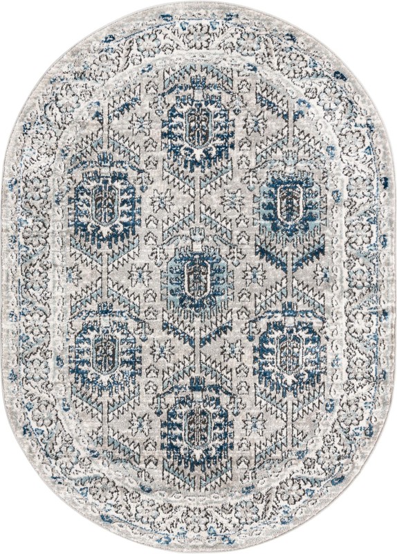 4' x 6' Bozeman · Tribal medallion rug, gray and blue