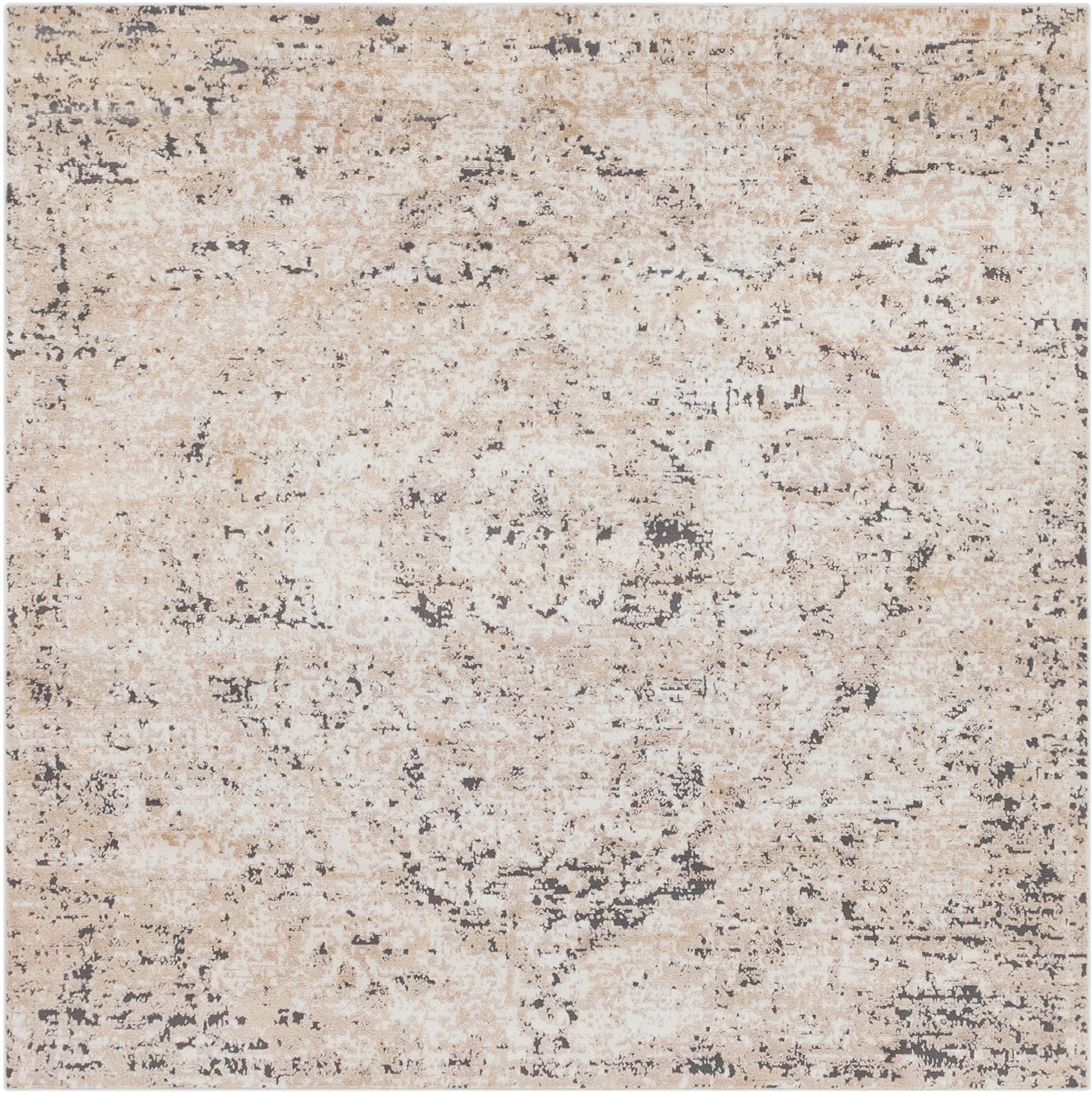 5' 3 x 5' 3 Priestley · Distressed medallion rug, beige and gray